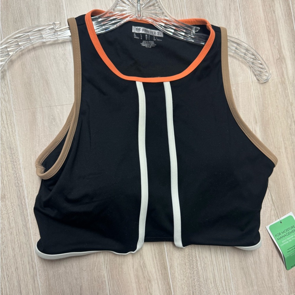 Forever 21 Black Crop Top with Orange Trim and Tan Accents